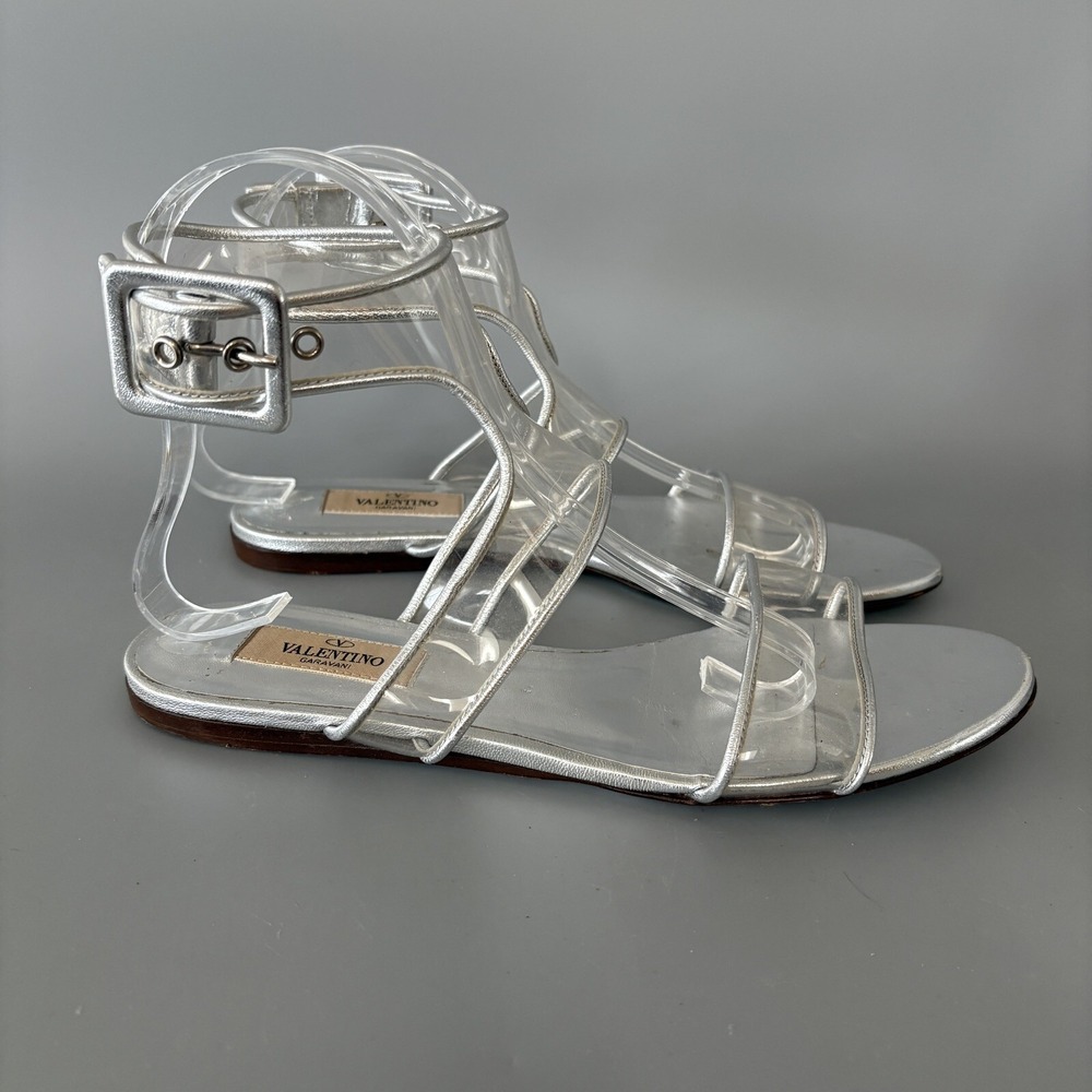 Valentino Garavani 'Dollybow' Clear PVC Sandals Silver 7 US 36.5 EU MSRP $845